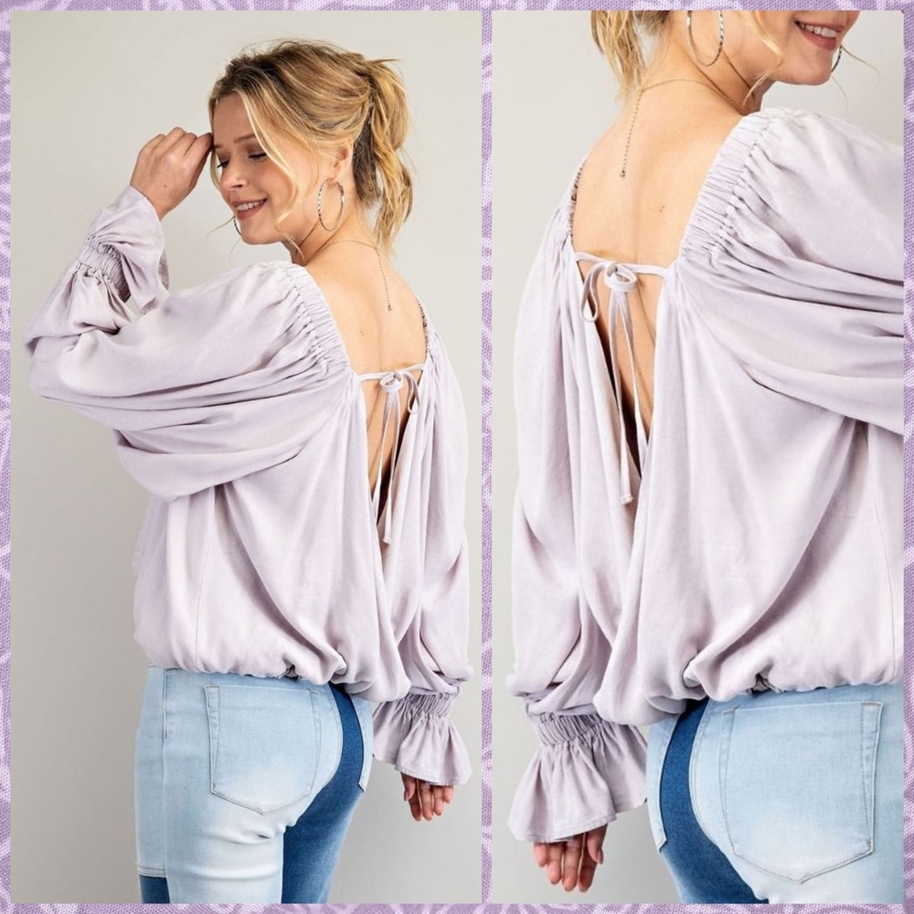 NWT EASEL Sexy Open Back Top WTie,Square Neck,Exaggerated Sleeves, Ruffled Cuffs - Picture 8 of 16
